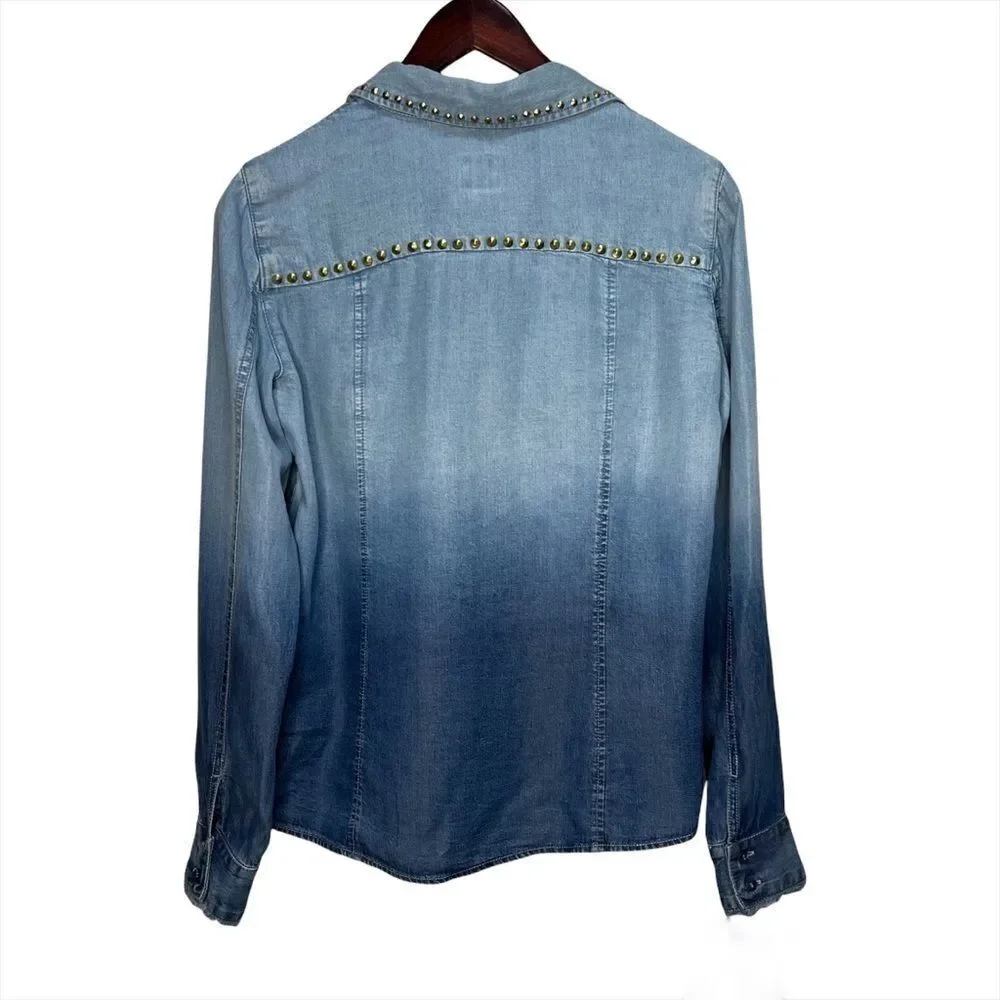 Guess Denim Button Down Dip Dye Studded Detail Shirt Size XS - Picture 4 of 9